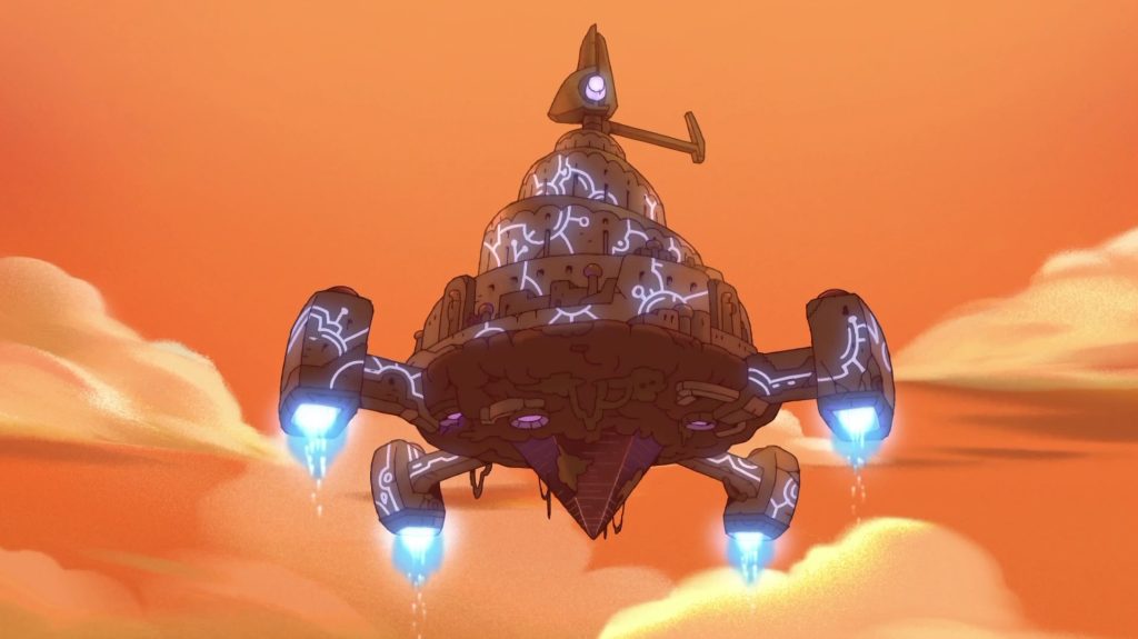 "Amphibia" season 2 screenshot showing Newtopia Castle airborne and ready for some interdimensional invasions.