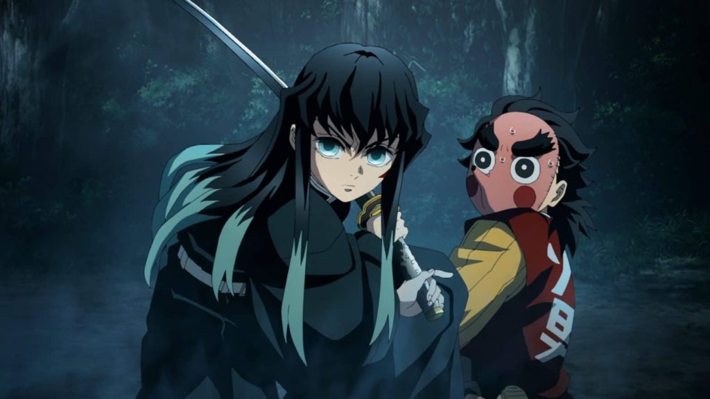 'Demon Slayer: Kimetsu No Yaiba – Swordsmith Village Arc' Ep. 4 "Thank You, Tokito" screenshot depicting Muichirō protecting Kotetsu.