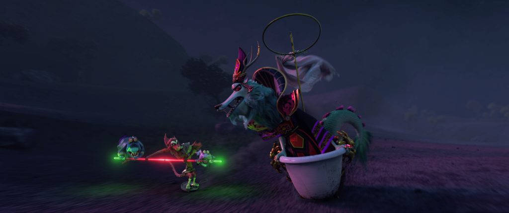 THE MONKEY KING - (L-R) BABBO (voiced by Ron Yuan), MONKEY KING (Jimmy O. Yang), BENBO (voiced by Jo Koy) and DRAGON KING (voiced by Bowen Yang). Cr: Netflix © 2023