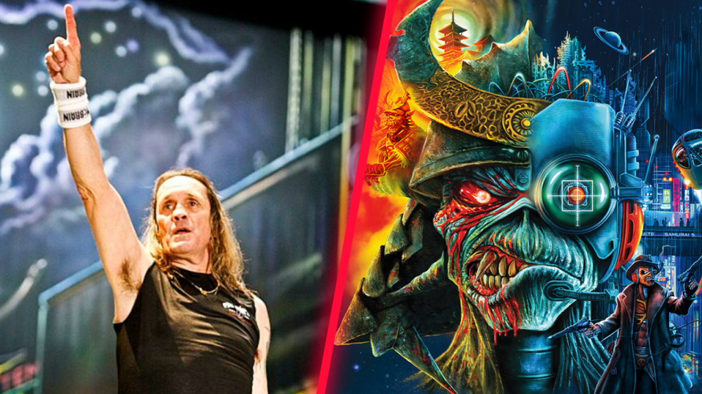 Nicko McBrain on stage with Iron Maiden