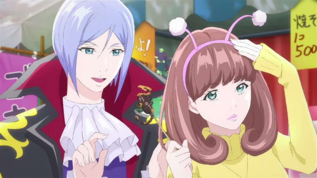 Astro Note Ep. 7 screenshot showing Shoin and Mira at the Insect Festival.