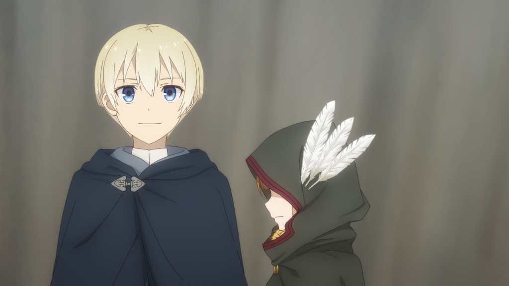 Spice and Wolf: MERCHANT MEETS THE WISE WOLF Ep. 18 "Goods of Intent and Negotiation of Resolve" screenshot showing Fermi and Holo standing together.