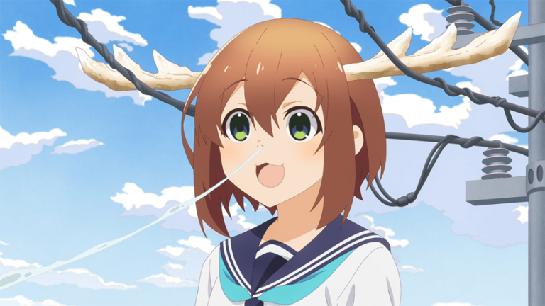 My Deer Friend Nokotan Ep. 1 "GIRL MEETS DEER" screenshot showing Nokotan with the longest trail of snot coming out of her nose.