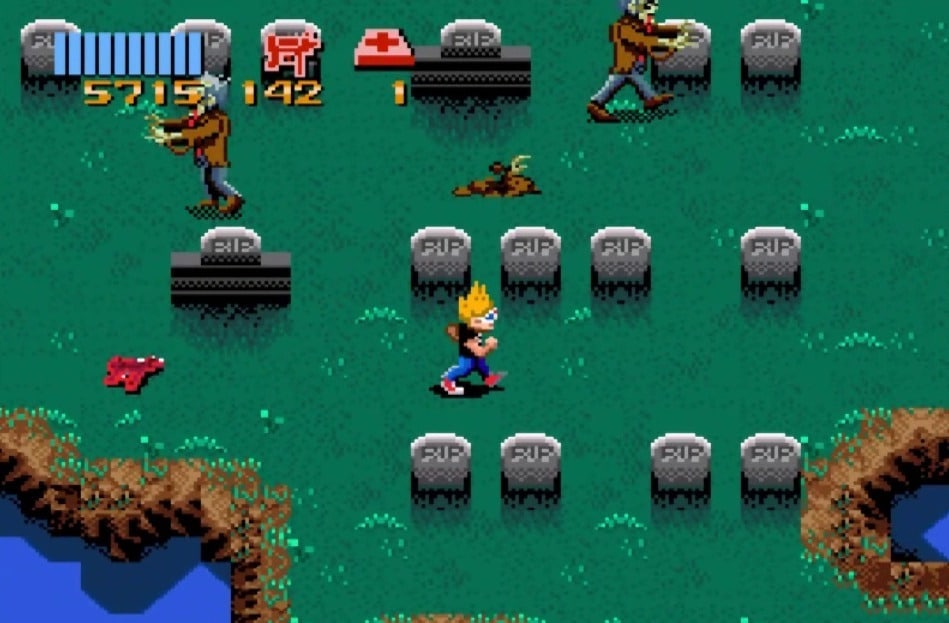 Gameplay scene from Zombies Ate My Neighbors.