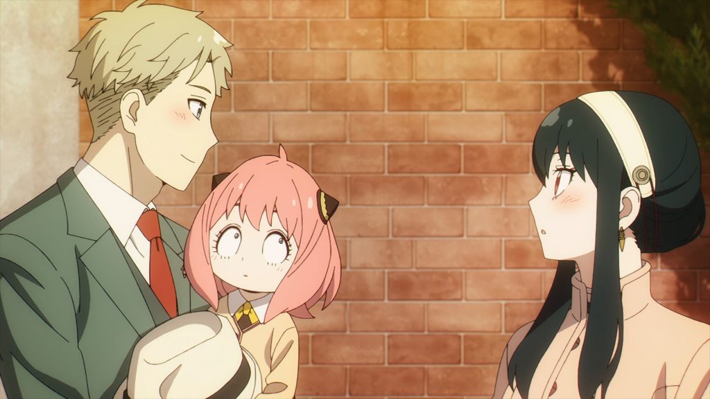 "Spy x Family" Ep. 3 "Prepare For The Interview" screenshot showing Anya about to interrupt Loid and Yor's flirting.
