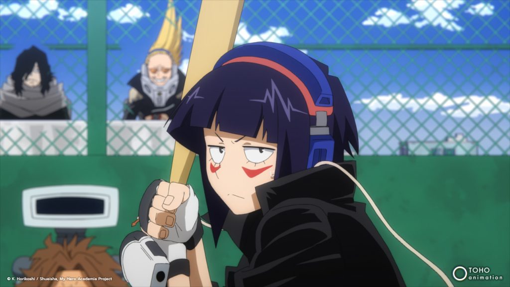 "My Hero Academia" season 5 OVA 1 "HLB" still featuring Kyoka Jirou batting.