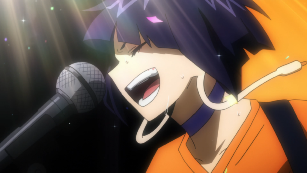 "My Hero Academia" screenshot depicting Kyoka Jiro rocking out at the school festival.